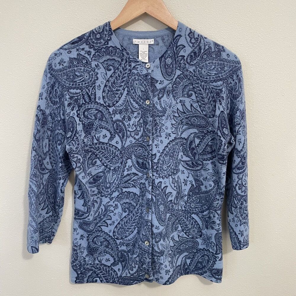 Tweeds Womens L Wool Angora Paisley Cardigan Sweater Fairy Whimsy Boho Romantic